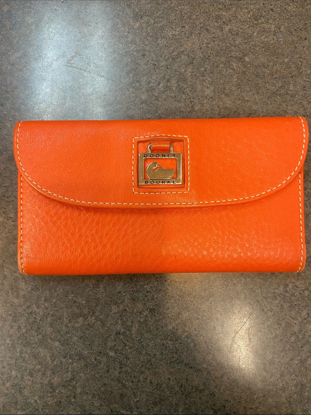 Dooney & Bourke Bright Orange Pebbled Leather Wallet with Gold Logo